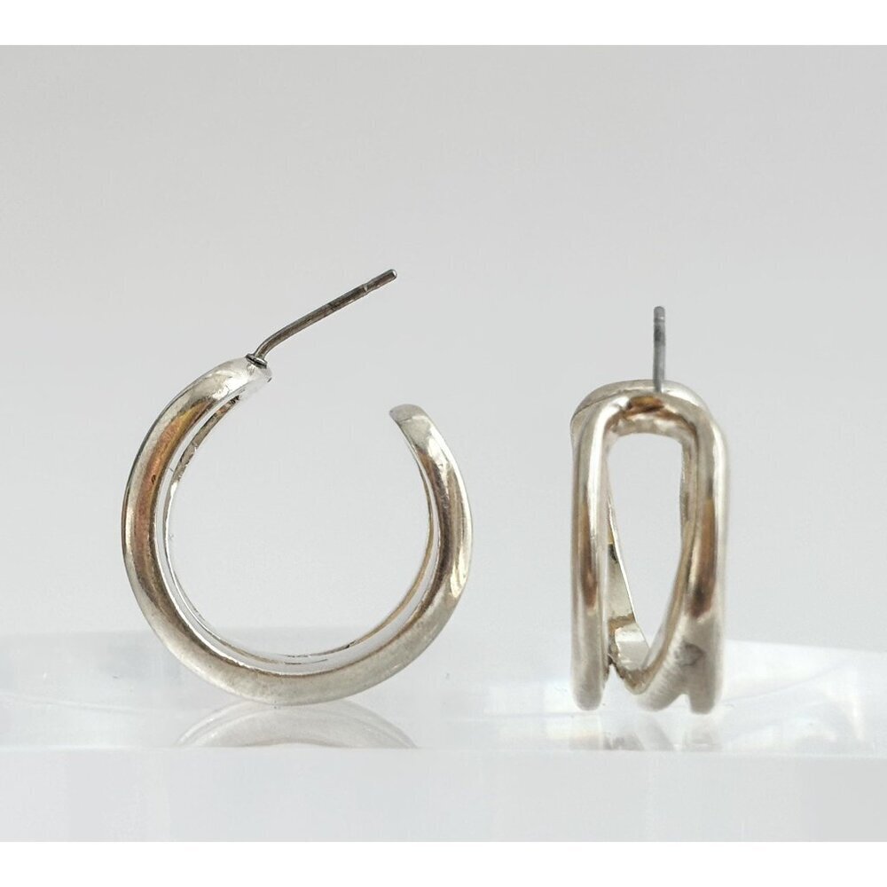 Double CIrcle Hoop Minimalist Vintage Sterling Silver 925 Earrings